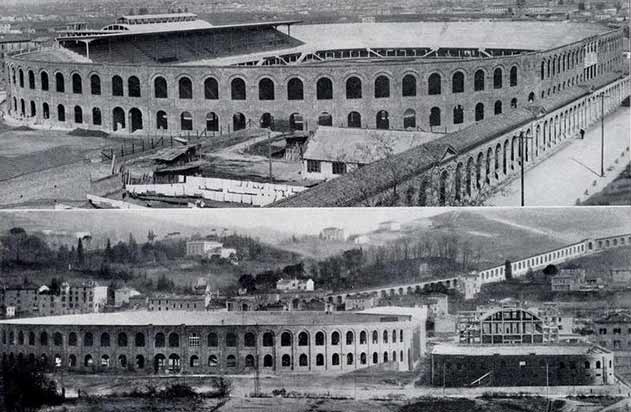 雷纳托-达尔阿拉在当时名为利托里亚尔球场（Stadio Littoriale）这是1928年该球场面貌