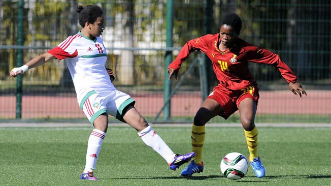 图片为U17女足非洲地区预选赛最后一轮的第一回合，摩洛哥与加纳之间的比赛
